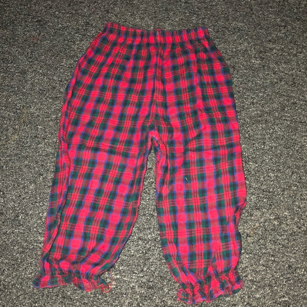 Plaid pants with frill bottoms